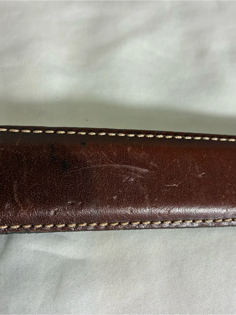 Tulliani unisex belt Sz 42 Italian saddle leather brown white stitching